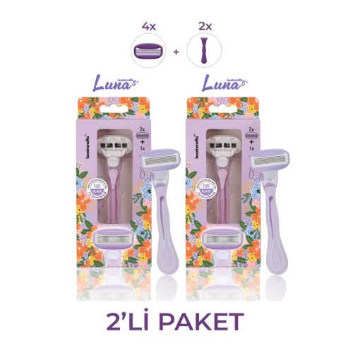 2'li Paket Luna 5 Bıçaklı Kadın Tıraş Makinesi 4 Yedek Tıraş Bıçağı Başlıklı - Bikini Bölgesi