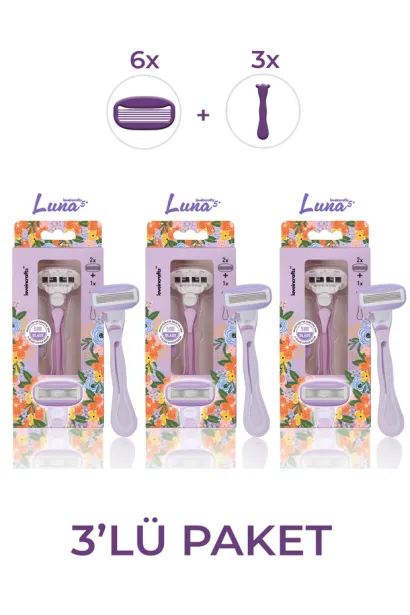 3'lü Paket Luna 5 Bıçaklı Kadın Tıraş Makinesi 6 Yedek Tıraş Bıçağı Başlıklı - Bikini Bölgesi