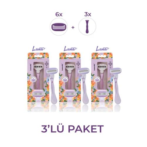 3'lü Paket Luna 5 Bıçaklı Kadın Tıraş Makinesi 6 Yedek Tıraş Bıçağı Başlıklı - Bikini Bölgesi