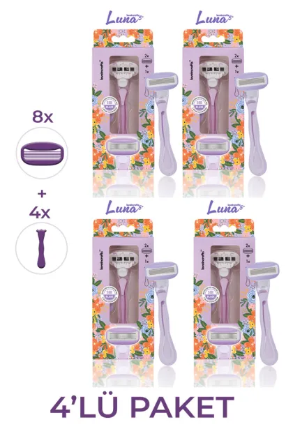 4'lü Paket Luna 5 Bıçaklı Kadın Tıraş Makinesi 8 Yedek Tıraş Bıçağı Başlıklı - Bikini Bölgesi