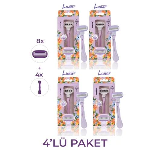 4'lü Paket Luna 5 Bıçaklı Kadın Tıraş Makinesi 8 Yedek Tıraş Bıçağı Başlıklı - Bikini Bölgesi