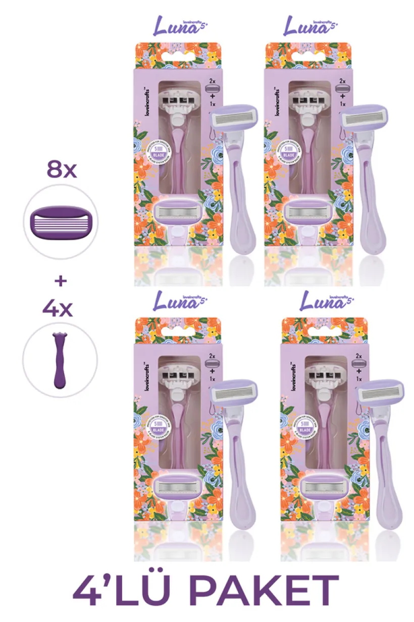 4'lü Paket Luna 5 Bıçaklı Kadın Tıraş Makinesi 8 Yedek Tıraş Bıçağı Başlıklı - Bikini Bölgesi